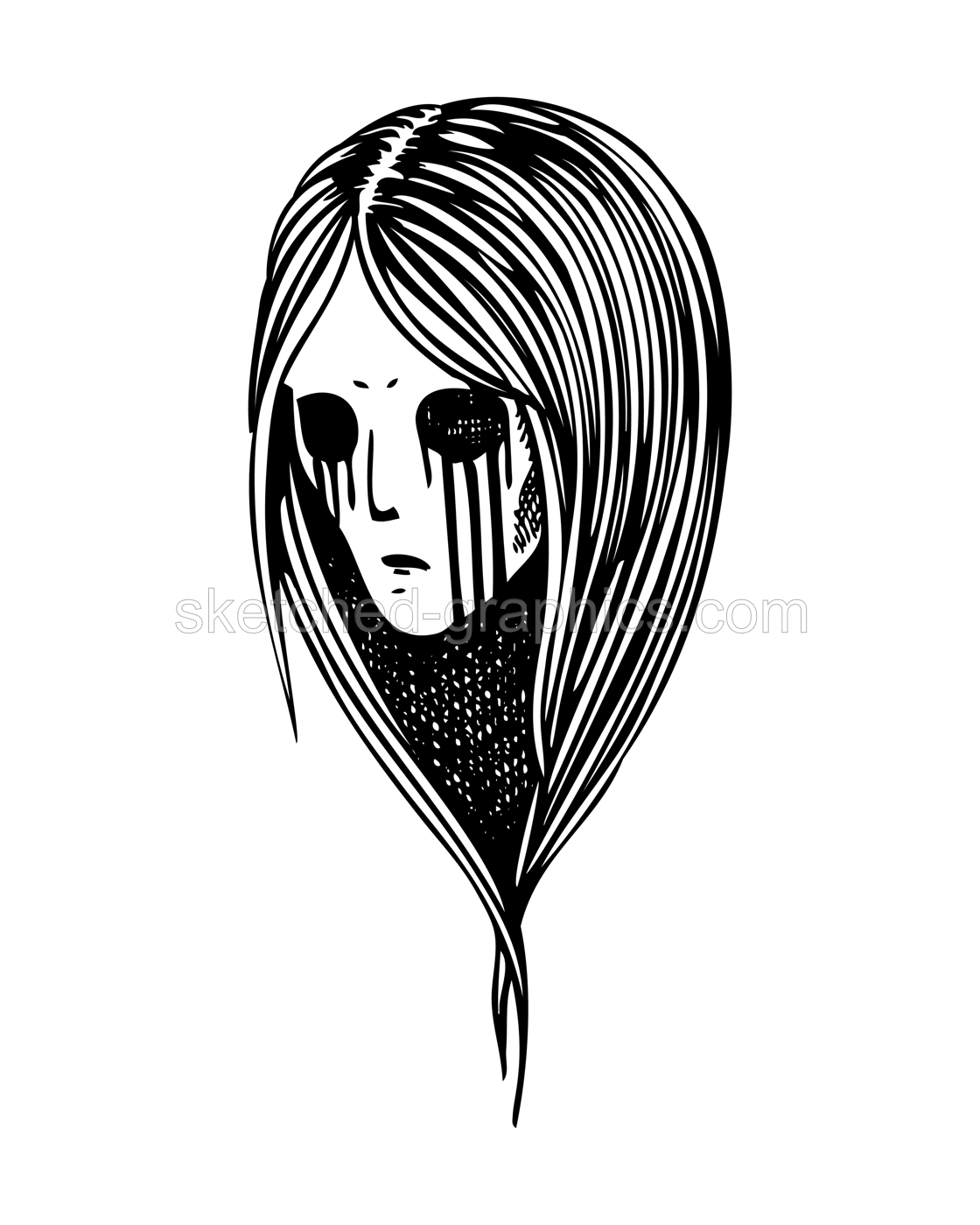Vintage ghost woman portrait. Gothic tattoo design. Halloween hand-drawn vector illustration. Witch drawing. NOT AI generated Illustration